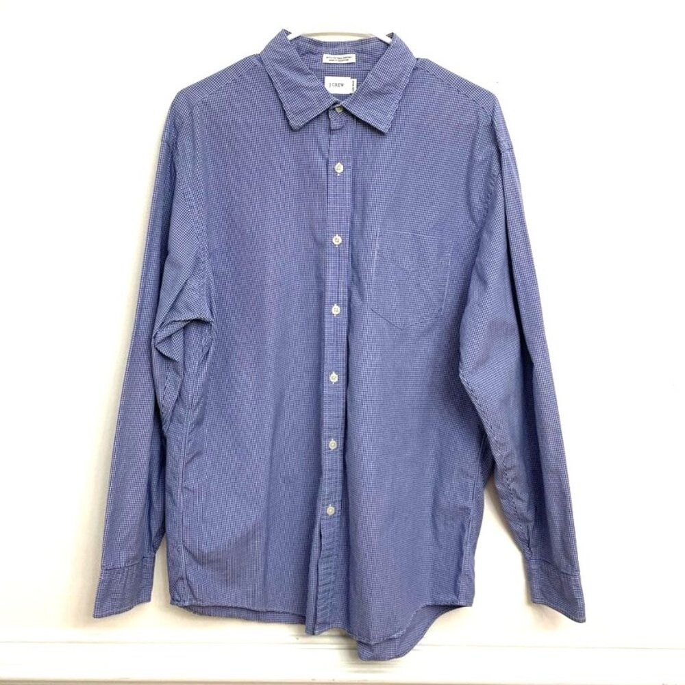 J Crew 80's 2-Ply 100% Cotton Button Up Shirt. Men's L Blue & White‎ Plaid